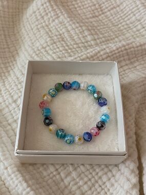 Multi colored beaded bracelet gems crystals pink blue white whimsy rainbow